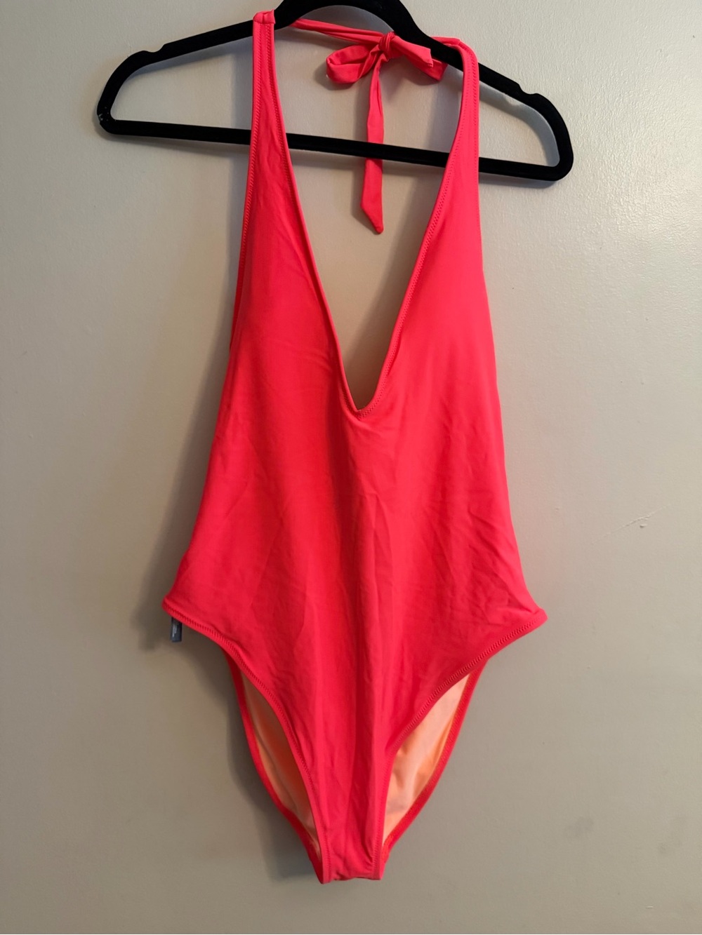 Neon Pink Halter One-Piece Swimsuit